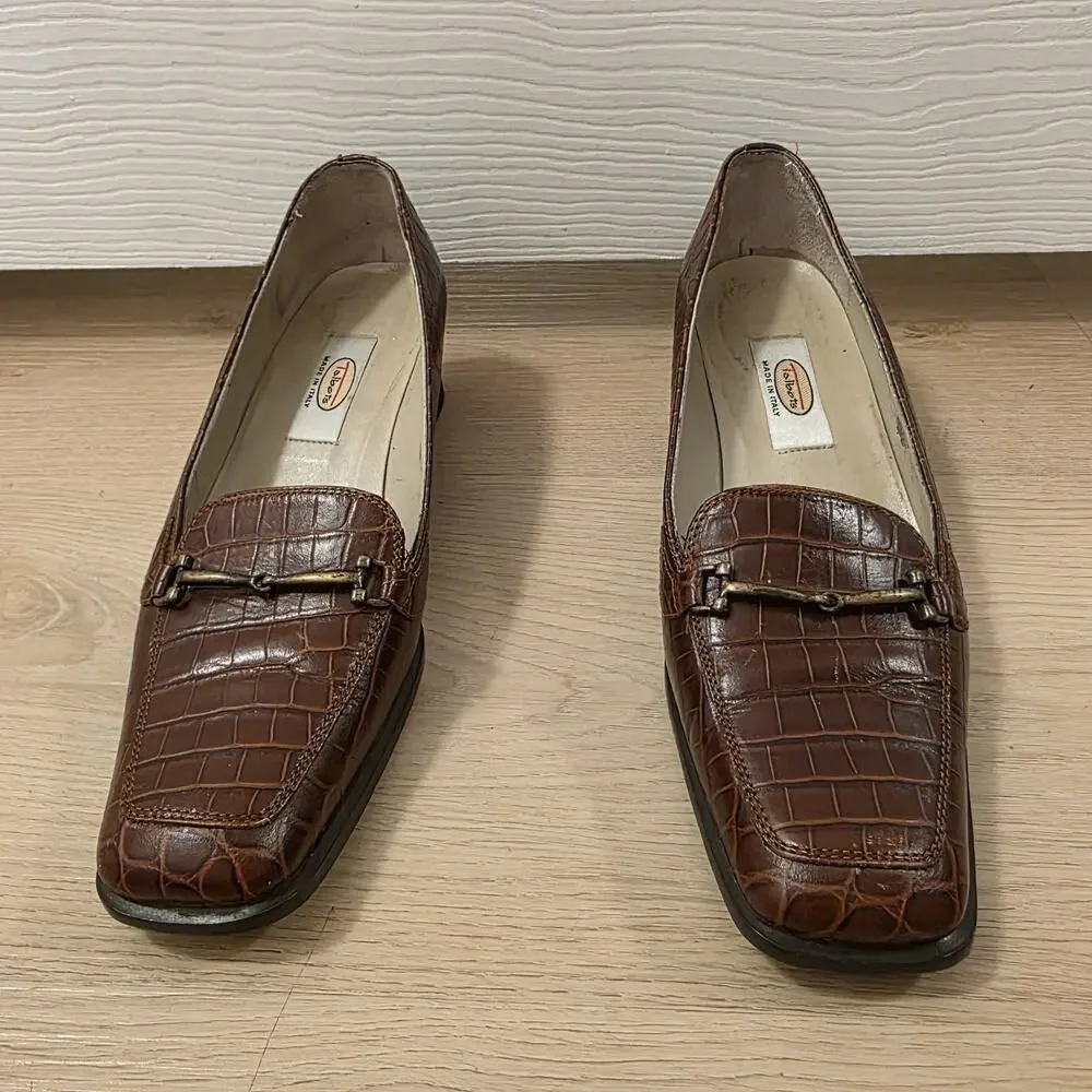 Vintage Talbots Brown Leather Snakeskin Preppy‎ Dark Academia Heels Size 6